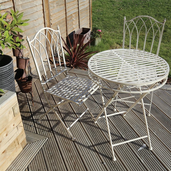 Foldable 2 Seater Wrought Iron Grey Bistro Set