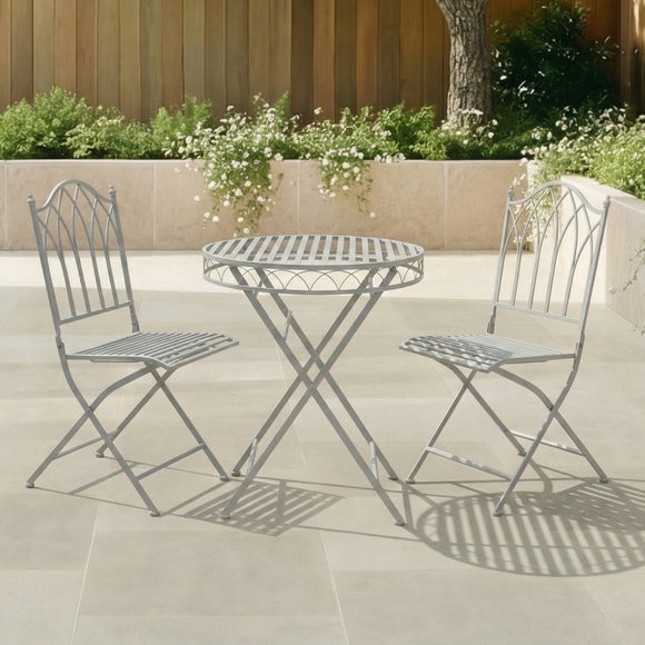 Foldable 2 Seater Wrought Iron Grey Bistro Set