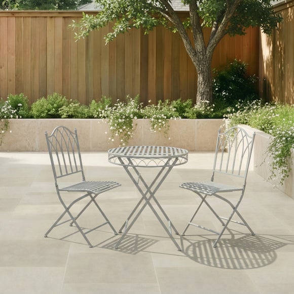 Foldable 2 Seater Wrought Iron Grey Bistro Set