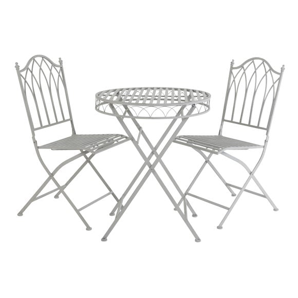 Foldable 2 Seater Wrought Iron Grey Bistro Set