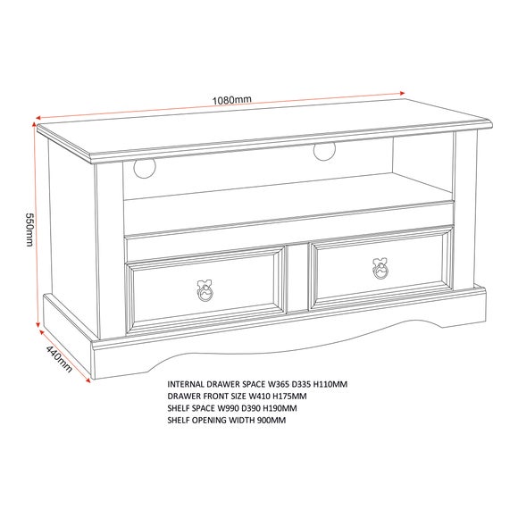 Corona 2 Drawer TV Unit for TVs up to 42"