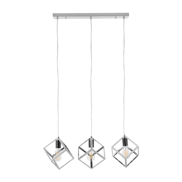 Alessio Nickel Metal Cube 3 Light Diner Ceiling Light