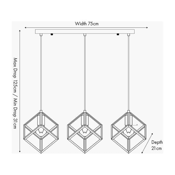Alessio Nickel Metal Cube 3 Light Diner Ceiling Light