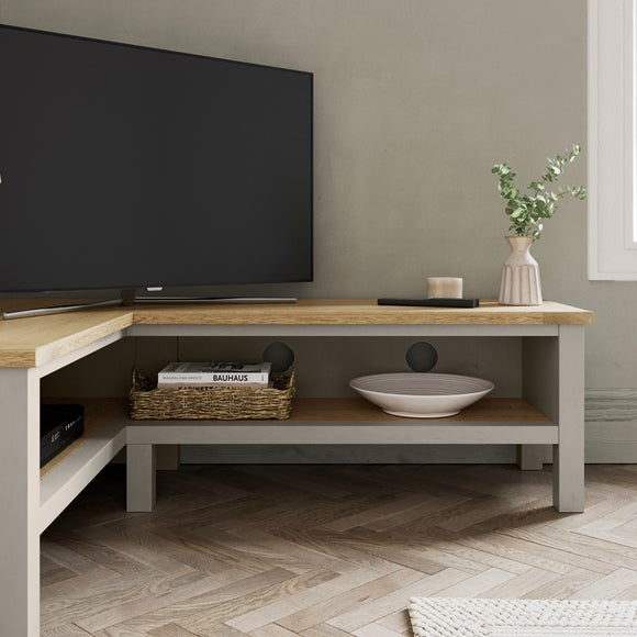 Olney Open Corner TV Unit for TVs up to 55", Stone