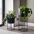 Set of 2 Round Graphite Metal Plant Stands