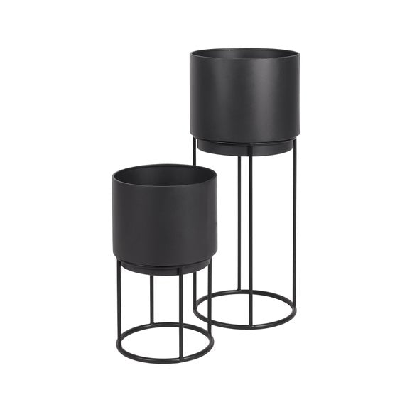 Set of 2 Round Graphite Metal Plant Stands