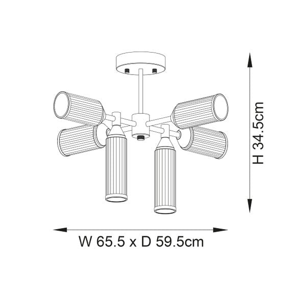 Vogue Bailey Art Deco 6 Light Semi Flush Ceiling Light