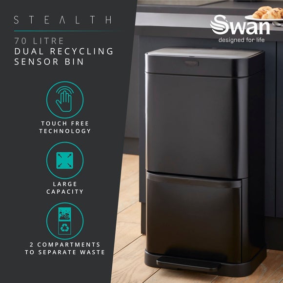 Swan 70L Dual Recycling Sensor Bin