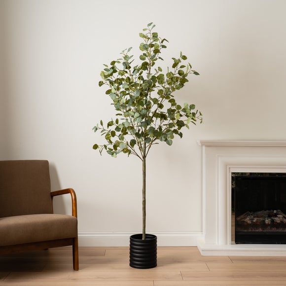 Artificial Eucalyptus Tree in Black Plastic Plant Pot