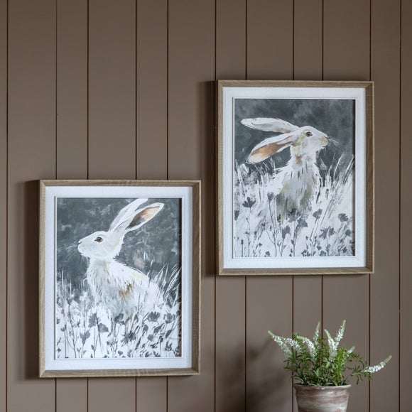 Cedar and Sage Set of 2 Botanical Hares Framed Canvases