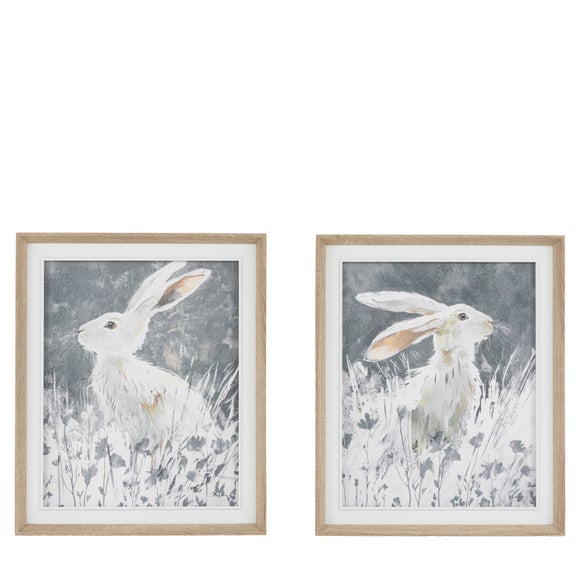 Cedar and Sage Set of 2 Botanical Hares Framed Canvases