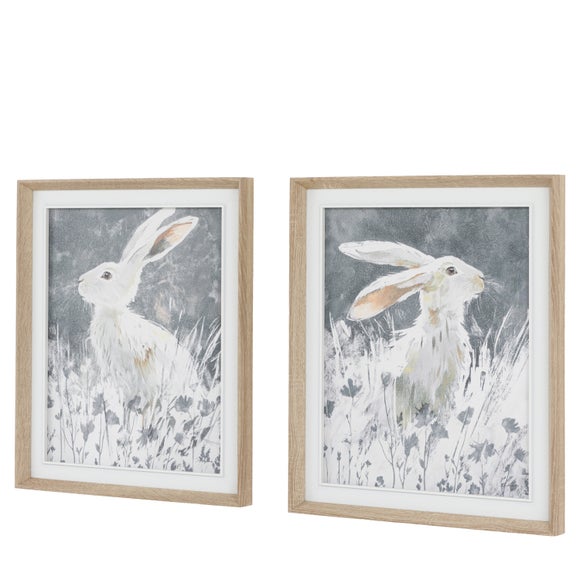 Cedar and Sage Set of 2 Botanical Hares Framed Canvases