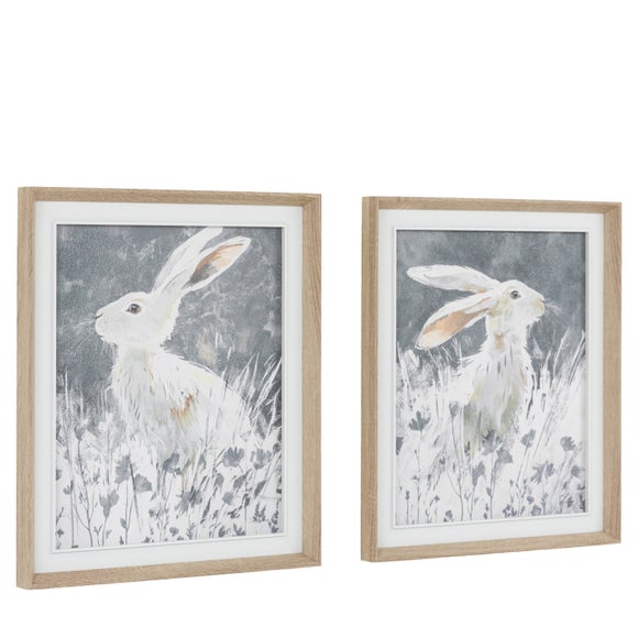 Cedar and Sage Set of 2 Botanical Hares Framed Canvases