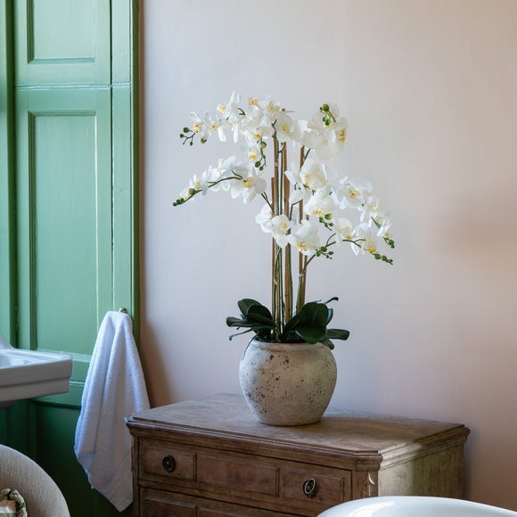 Artificial Oversized Orchid in Rustic Pot